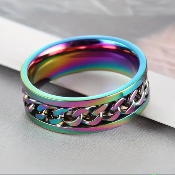 NWT Men's Stainless Steel Chain Spinner Ring - Picture 4 of 8